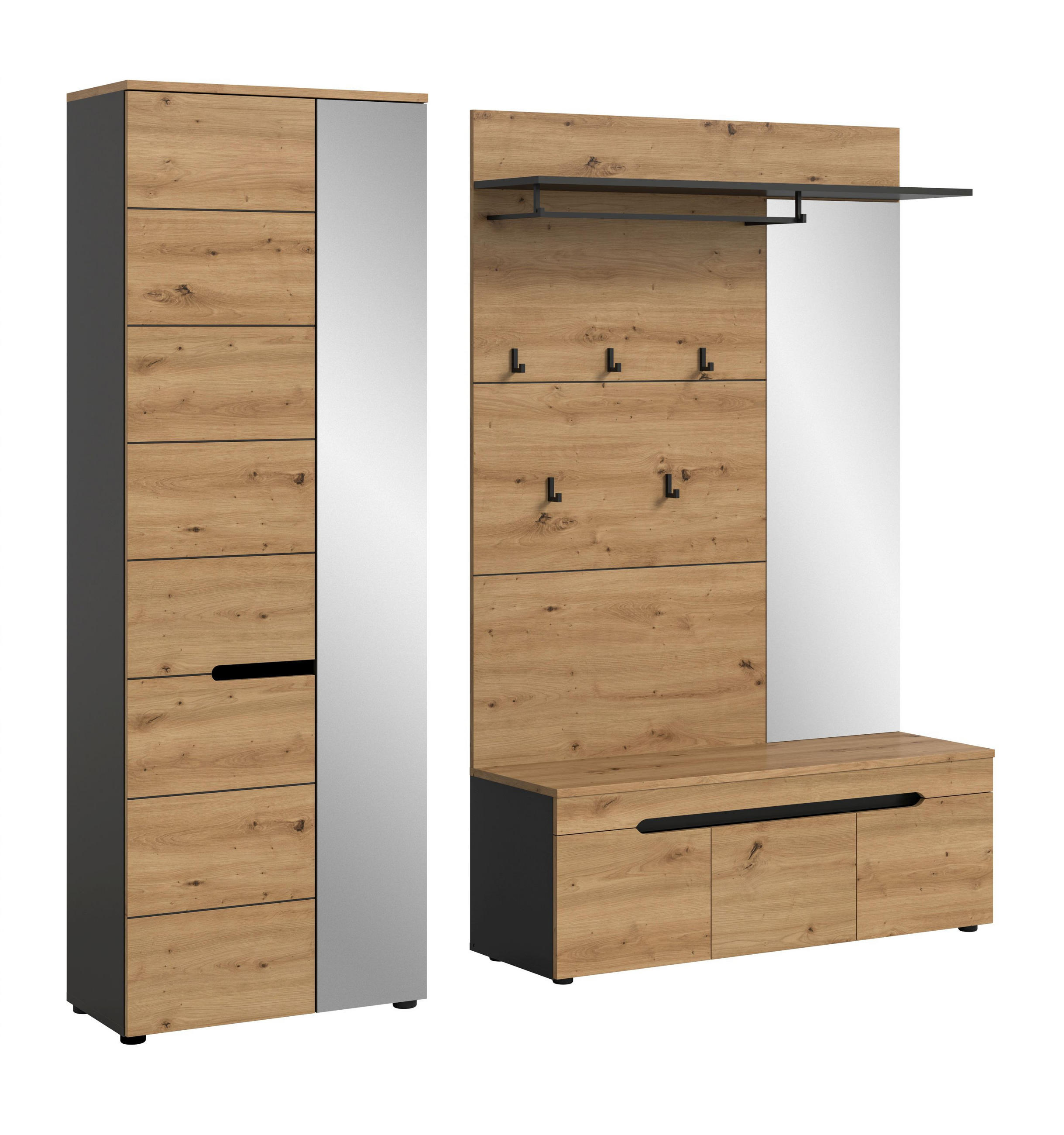 GARDEROBEN-SET Canu Artisan 200/37/190 cm - Grau, Holzwerkstoff (200/190/37cm) - Xonox