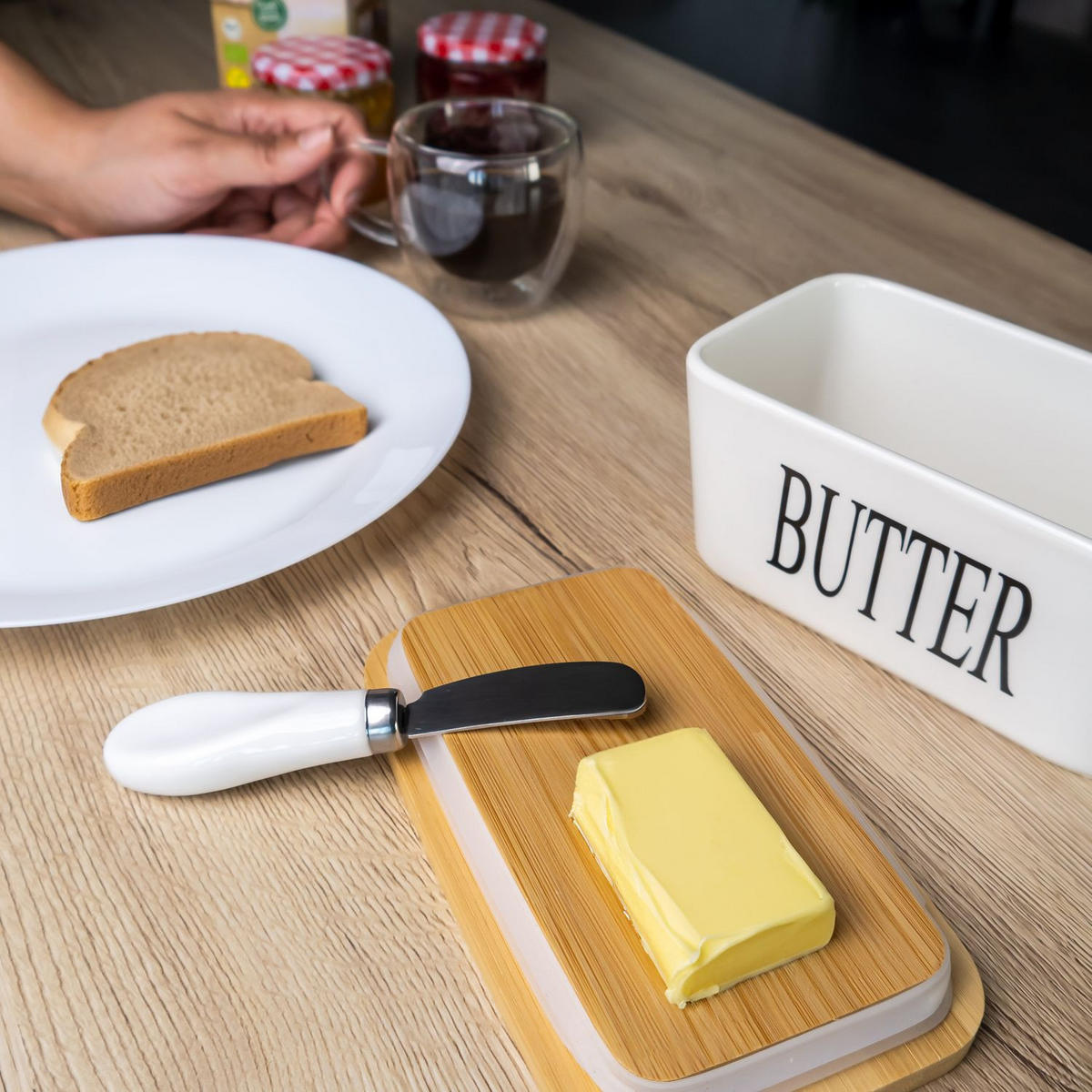 BUTTERDOSE - Weiß, Keramik (9.5/8.5/16cm) - Intirilife