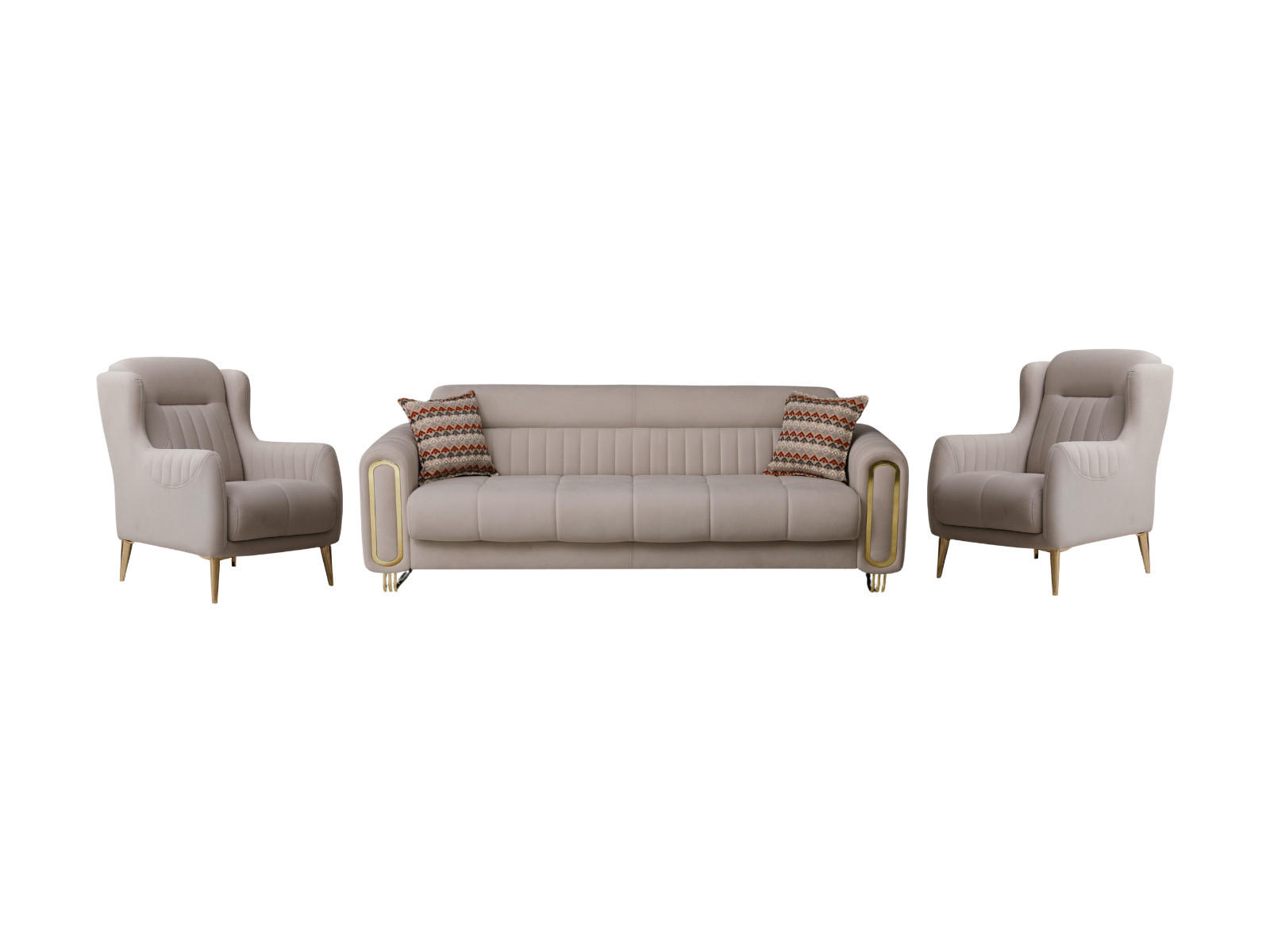 SITZGARNITUR Lima, Beige Stellvariante 2+1+1 - Beige, Holzwerkstoff/Metall (178/85/95cm)