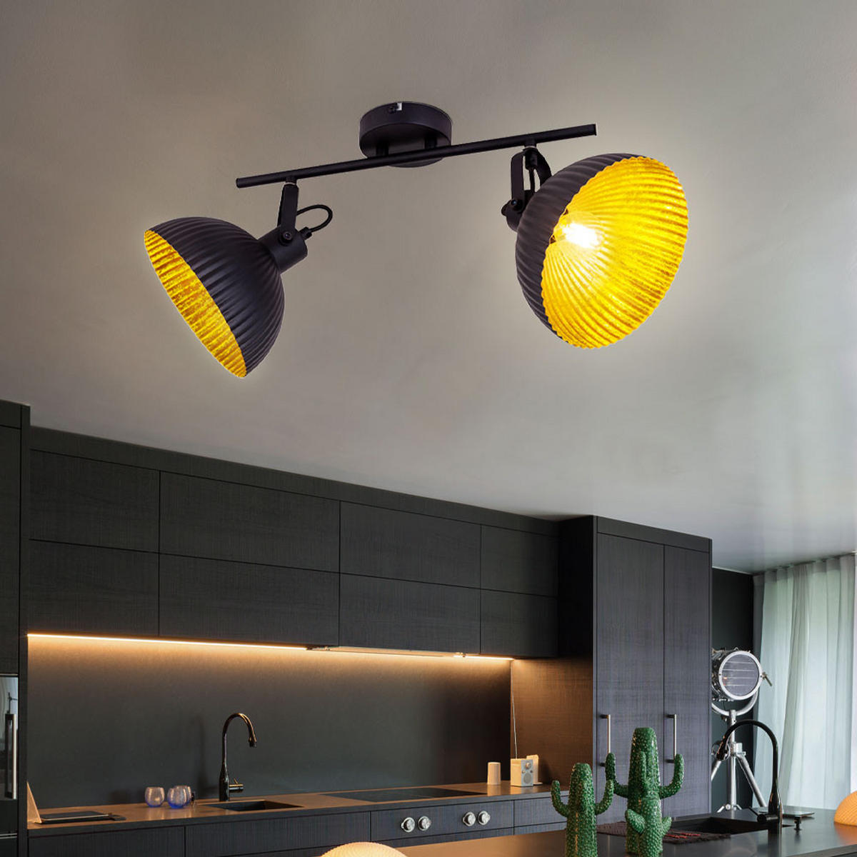 DECKENLEUCHTE Metall Schwarz-Gold - Schwarz, Metall (40/18/22cm) - Globo Lighting