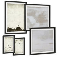 BILDER SET 5er Set - 50x50 cm & 20x30 cm & 40x60 cm Schwarzer Rahmen - Minimalistische Vögel im Flug - Schwarz, Kunststoff (40/60cm) - TULUP