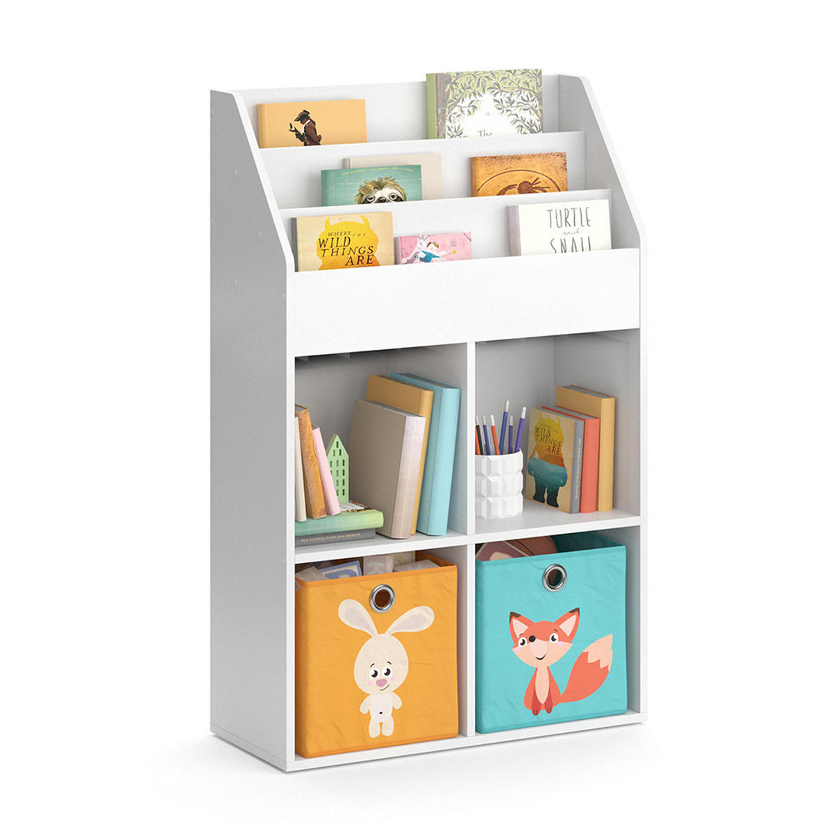 KINDERREGAL Luigi Weiß 72 x 114.2 cm mit 2 Faltboxen - Weiß, Holzwerkstoff (72/114.2/31.2cm) - Vicco