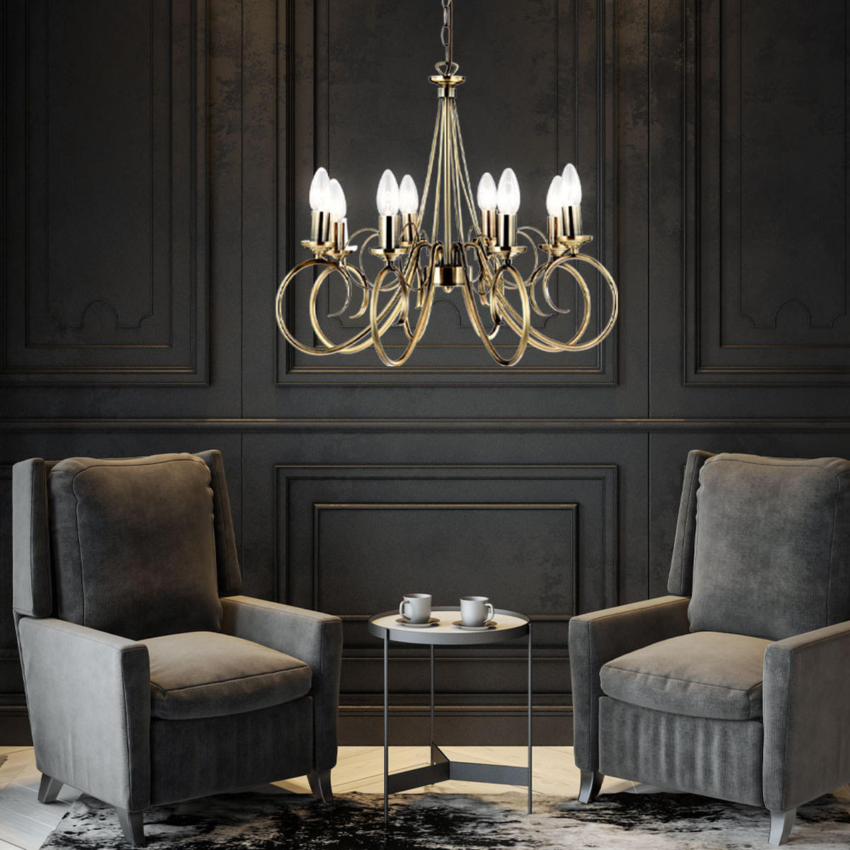LED KRONLEUCHTER TRUNCATUS Messing - Messingfarben, Metall (55/55/135cm) - Globo Lighting