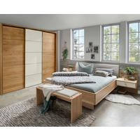 SCHLAFZIMMER Lenvara mit in Eiche und Champagner 4-teilig mit Schwebetürenschrank mit Spiegel, Passepartout, zwei Nachttische und Komfortbett - Braun, Holzwerkstoff (80/200/120cm)
