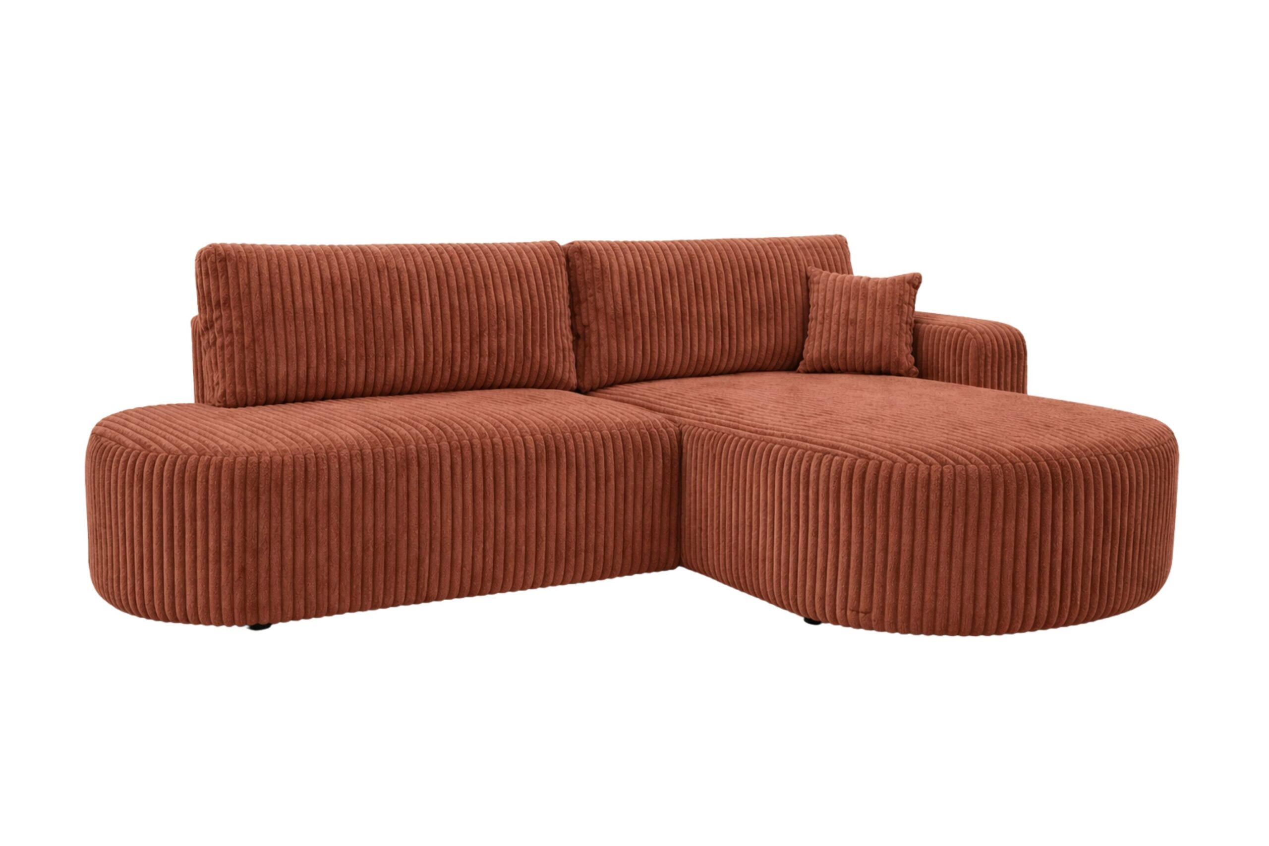 ECKSOFA Mit Schlaffunktion Und Bettkasten, Cordstoff Tilia, Kupfer, Rechts, ROUND ONE OPEN XL - Orange, Holz (262/175cm) - Kaiser Möbel