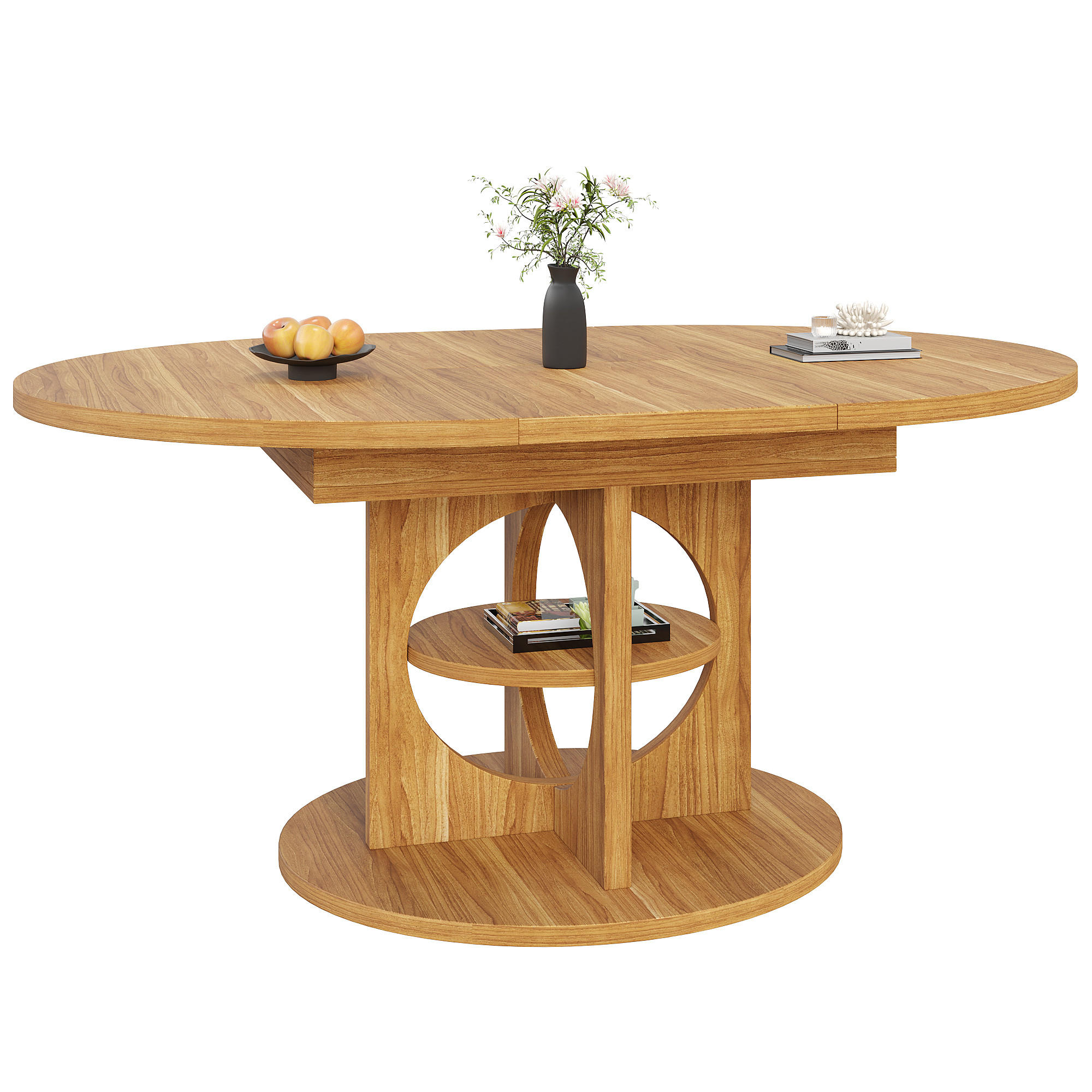 ESSTISCH mit Stauraum, runder und ovaler Funktion Holzoptik 110-150 cm - Braun, Holzwerkstoff/Metall (150/110/76cm) - EVRYAE