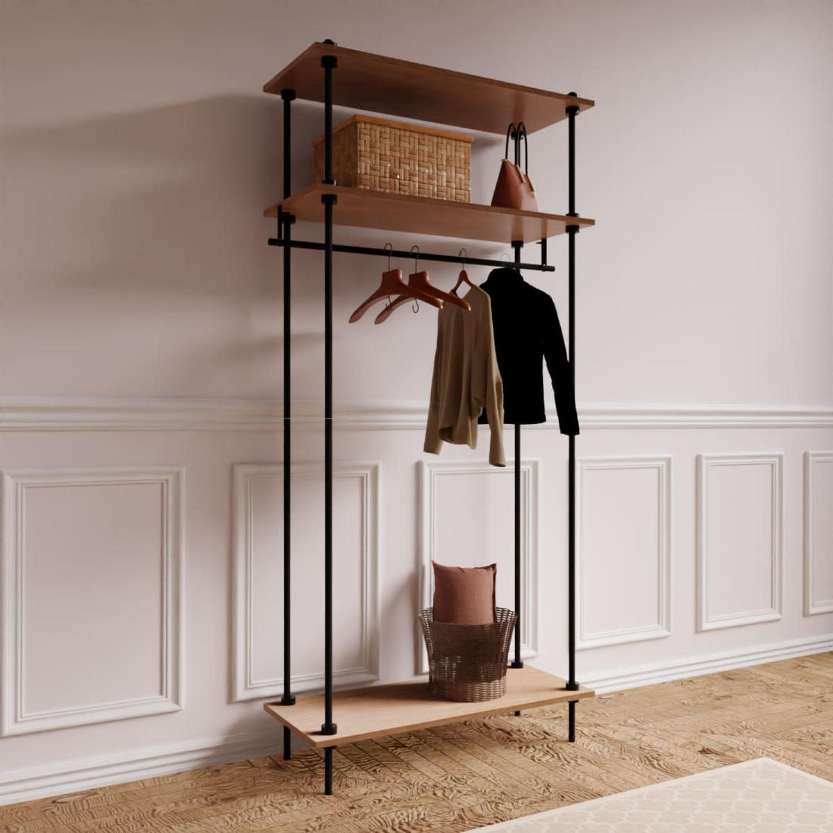 REGALSYSTEM mit Kleiderschrank 185x85x35 - Eiche San Remo, Metall (85/185/35cm) - AR Shelving