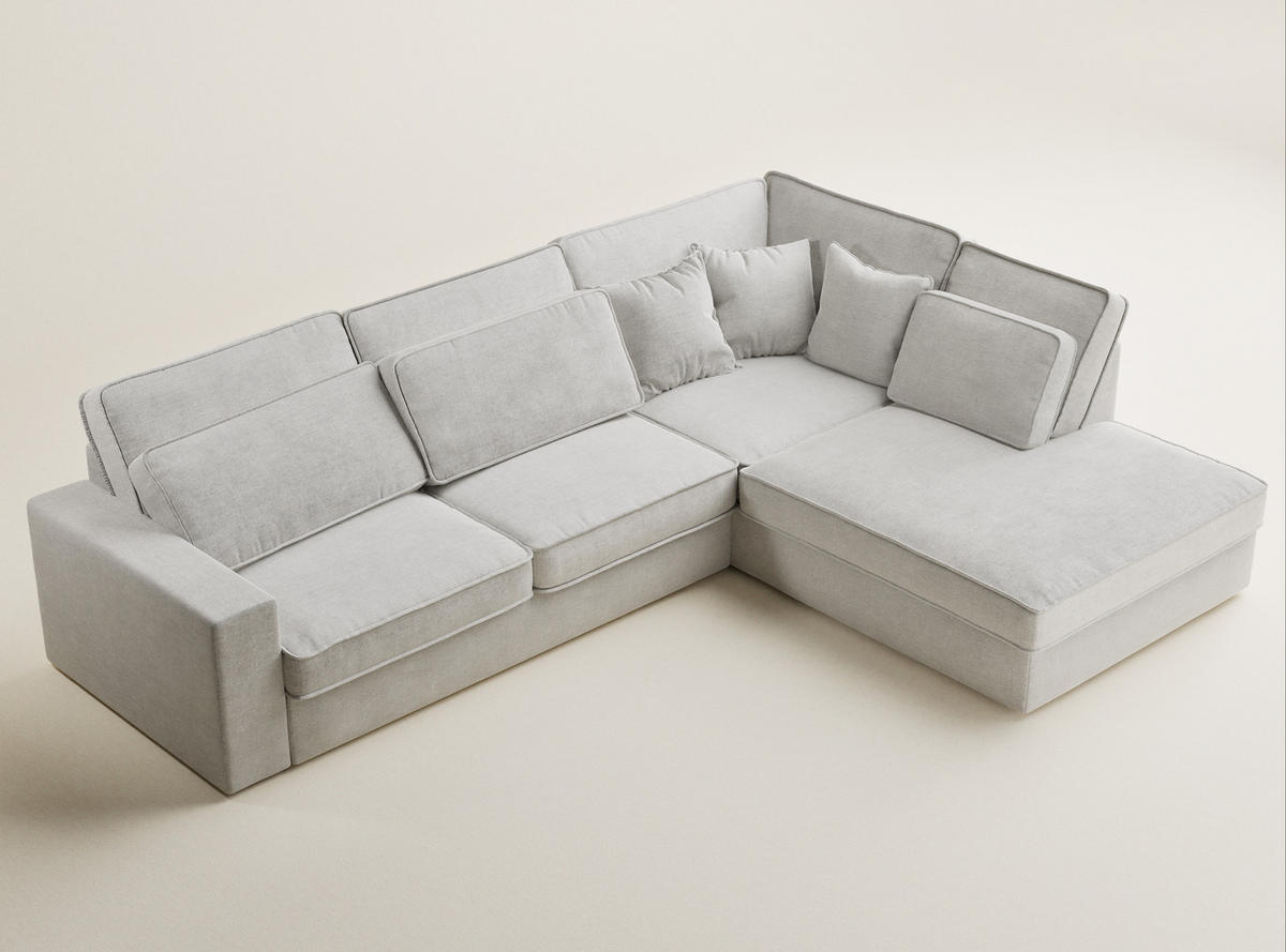 ECKSOFA Kirou Beige grau Chenille-Stoff - Rechts Seite - Greige/Schwarz, Holz/Holzwerkstoff (311/225cm) - Maison de Reve