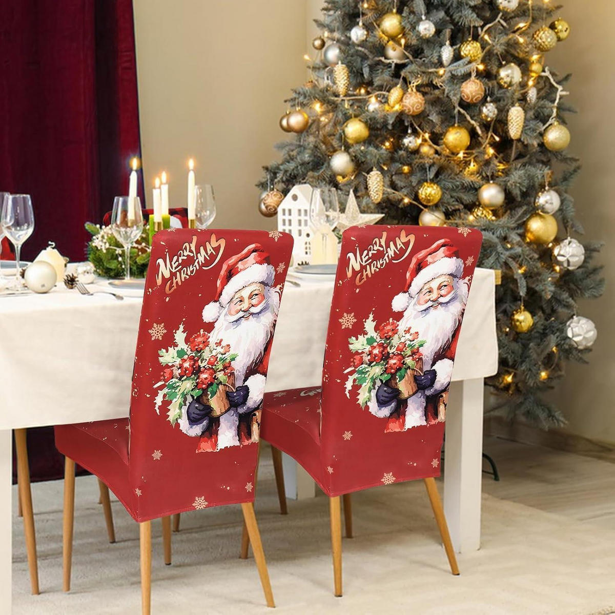 STUHLHUSSEN Weihnachten 6er Set Rot - Rot, Textil (20/26cm)