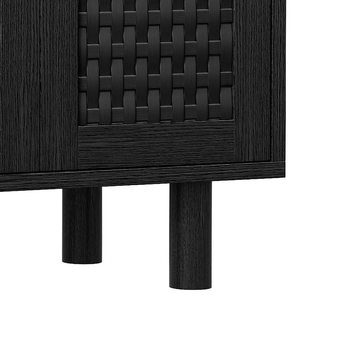 SIDEBOARD Japandi mit 4 Türen in Rattan-Optik 140/40/80 cm Schwarz - Schwarz, Holzwerkstoff (140/80/40cm) - Creahappy