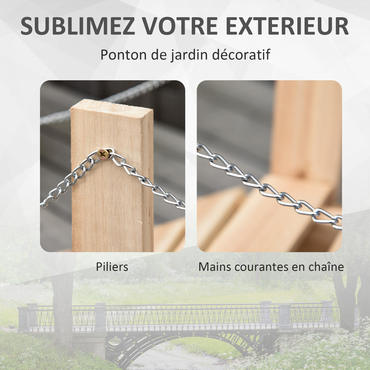 GARTENBRÜCKE DE-18857 100 cm, mit Metallhandläufen Holz - Naturfarben, Holzwerkstoff (100/32/48cm) - ComfortXL