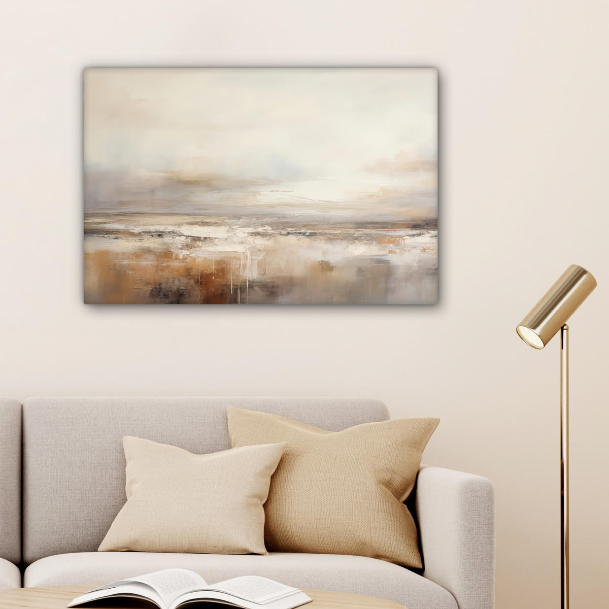 LEINWANDBILD - Kunst - Industriell - Grau - Braun - Abstrakt - 90x60 - Deko Wohnzimmer - Sandfarben, Textil (90/60cm) - MuchoWow