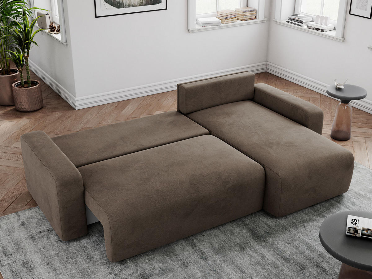 ECKSOFA ARGOS Braun Velours - Schwarz/Braun, Kunststoff/Textil (245/150cm) - MKS