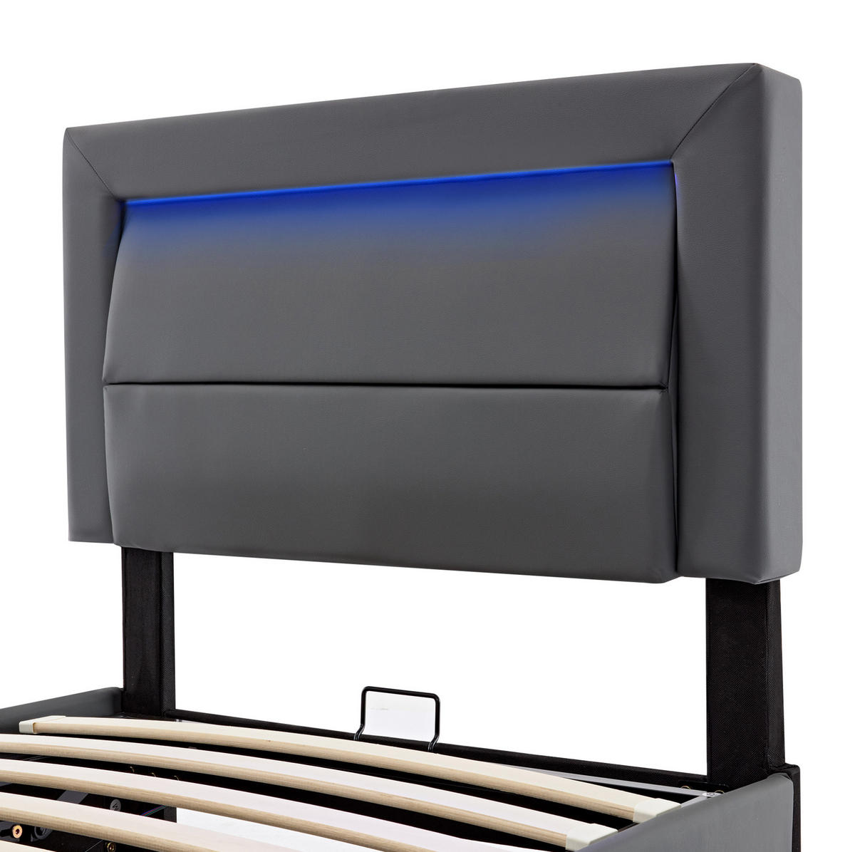 POLNJENA postelja iz PU 160x190 cm siva z USB priključkom, LED osvetlitvijo in prostorom za shranjevanje - siva, usnje (90/190cm) - Modfu
