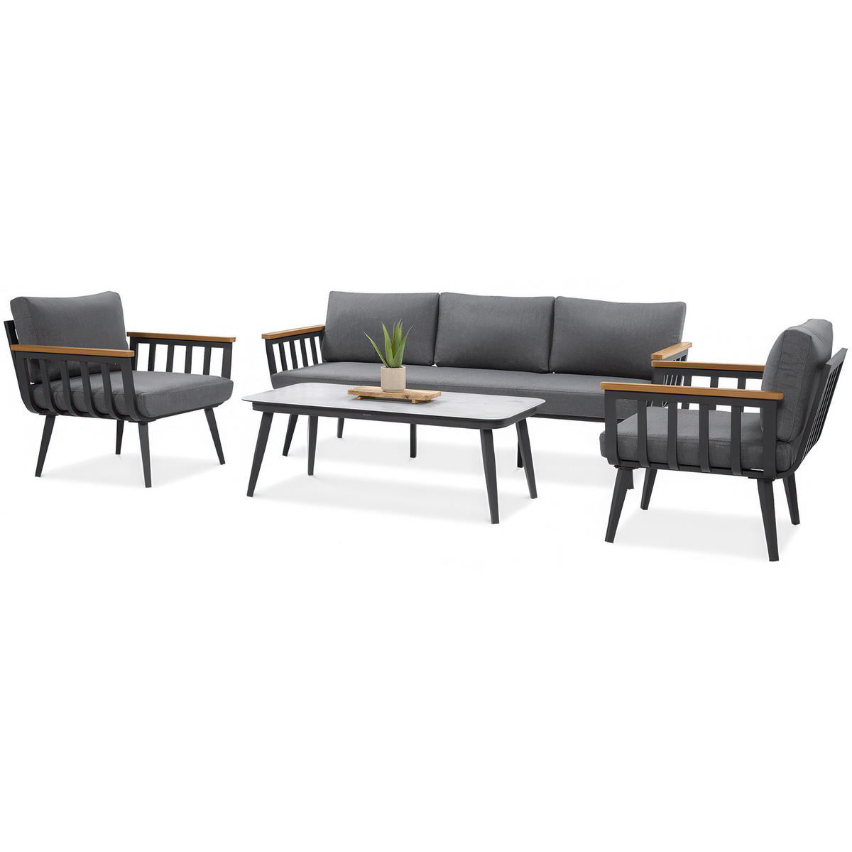 GARTENSET Nova mit Sofas Sessel und Kaffeetisch, für 5 Personen, Metallbeine, Grau - Grau, Metall - Beautysofa