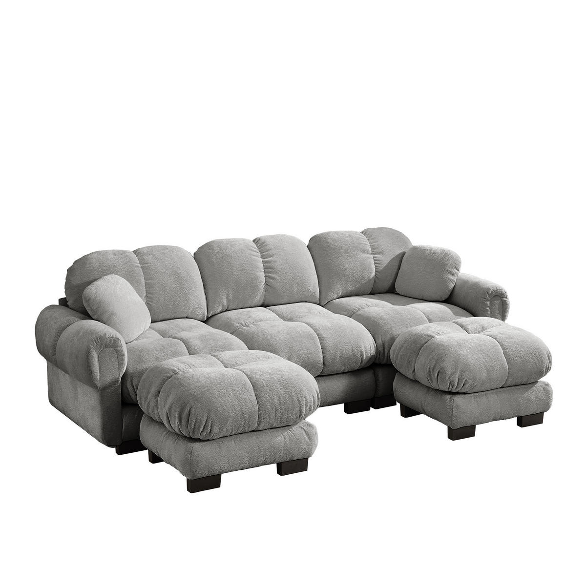SOFA in U-Form mit Chenille Hellgrau - Hellgrau, Holz (149/90/260.1cm) - Meubliv