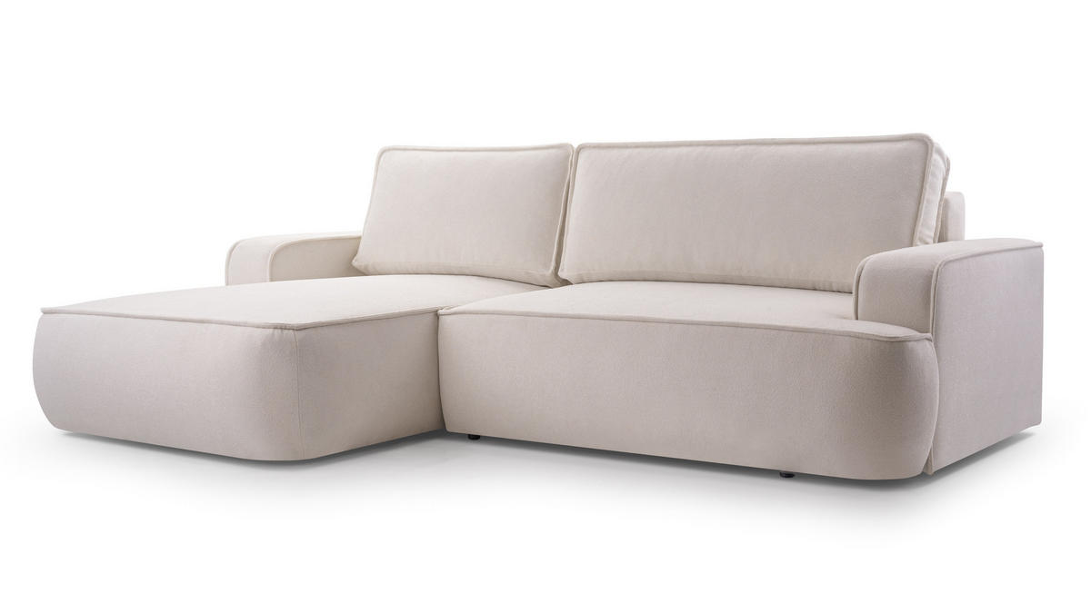 ECKSOFA SOLO Beige Boucle-Stoff mit Schlaffunktion - Beige, Holz (260/168cm) - MASSENO