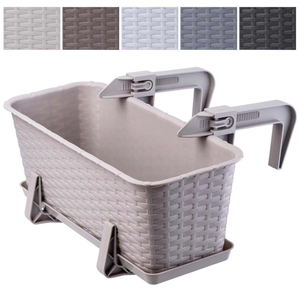 Blumentopf mit Untersetzer und 2 Griffe 40 cm, Beige - Beige, Kunststoff (17/40cm) - KADAX