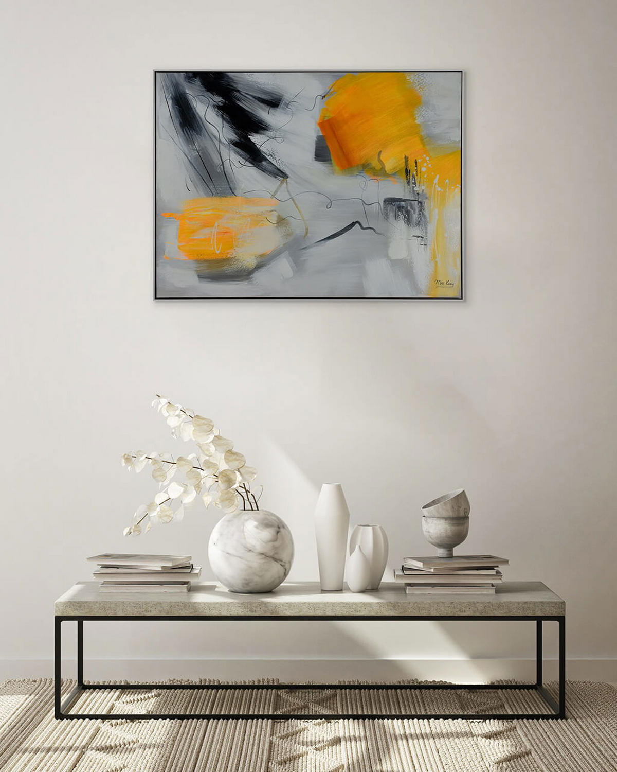 ACRYLBILD HANDGEMALT 103/78 cm - Orange/Grau, Textil (102.5/77.5cm) - KUNSTLOFT
