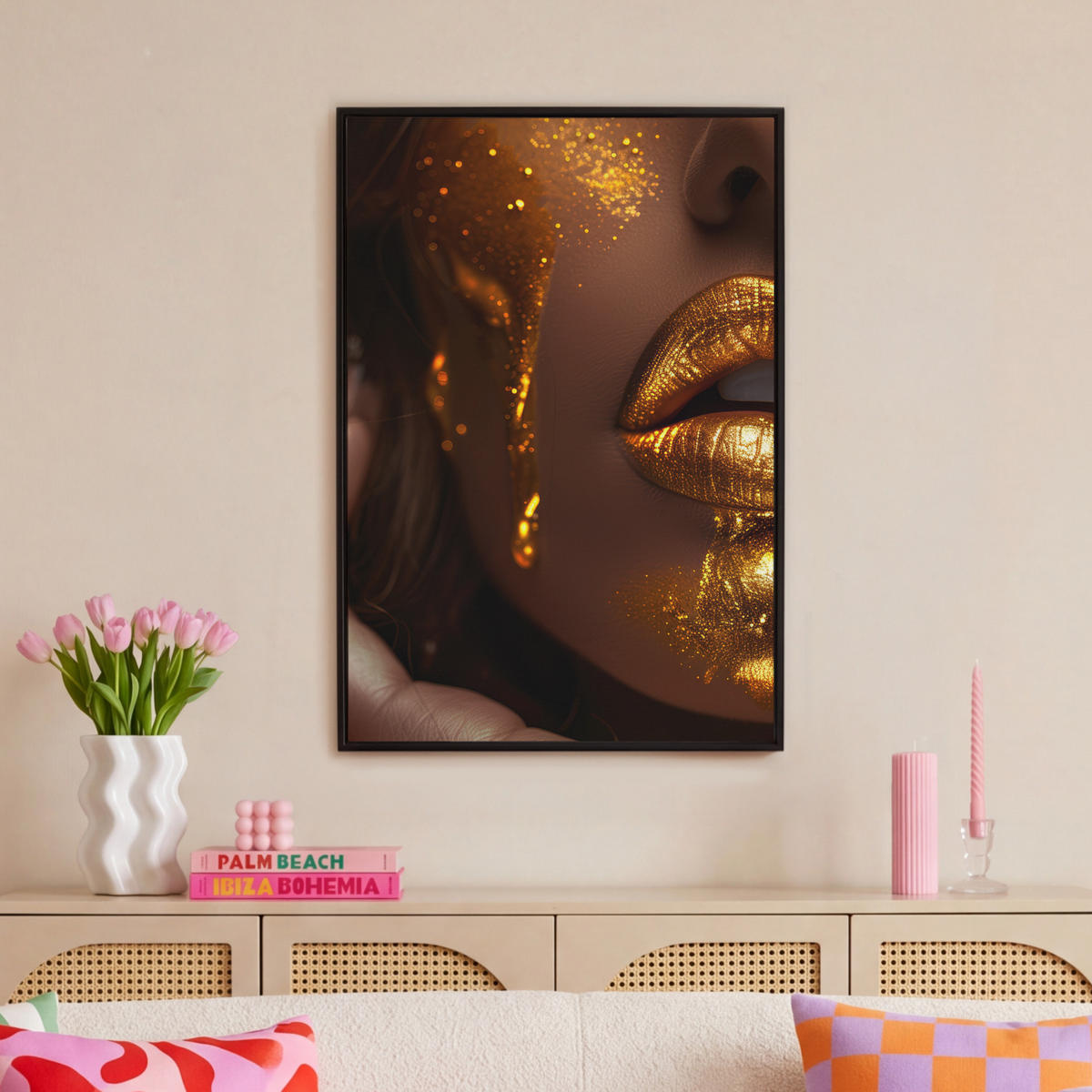 LEINWAND Bilder mit Rahmen - Frau - Gold - Luxus - Porträt - 60x90 - Goldfarben, Textil (60/90cm) - MuchoWow