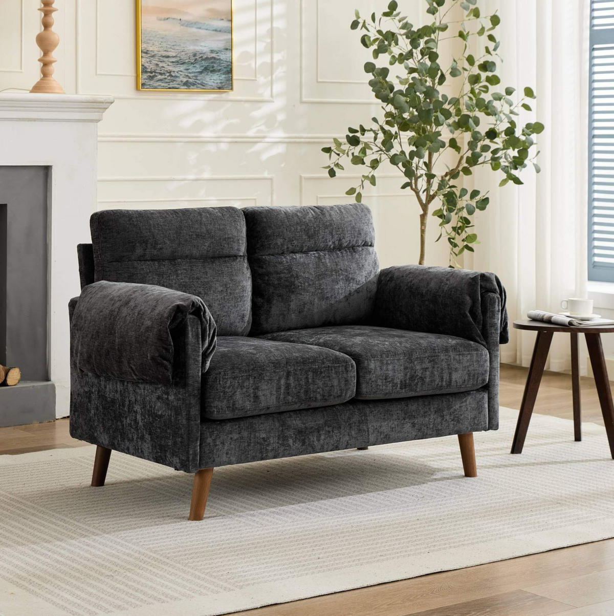 SOFA 2-Sitzer Chenille Schwarz - Schwarz, Holzwerkstoff (70/85/124cm) - Meubliv