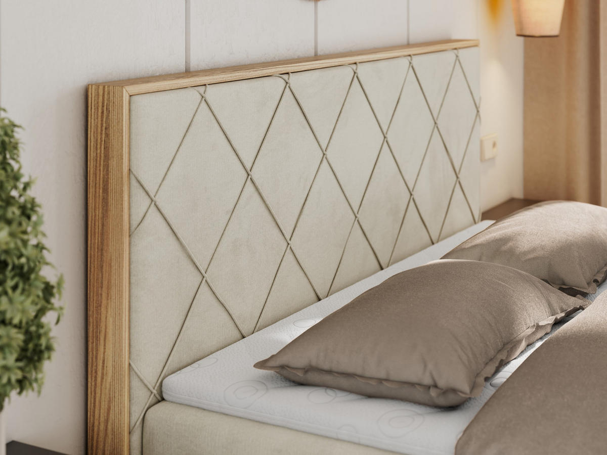 BOXBETT CAICOS 160/200 - Beige Velvet - H4 - Beige, Holz/Textil (160/200cm) - MKS