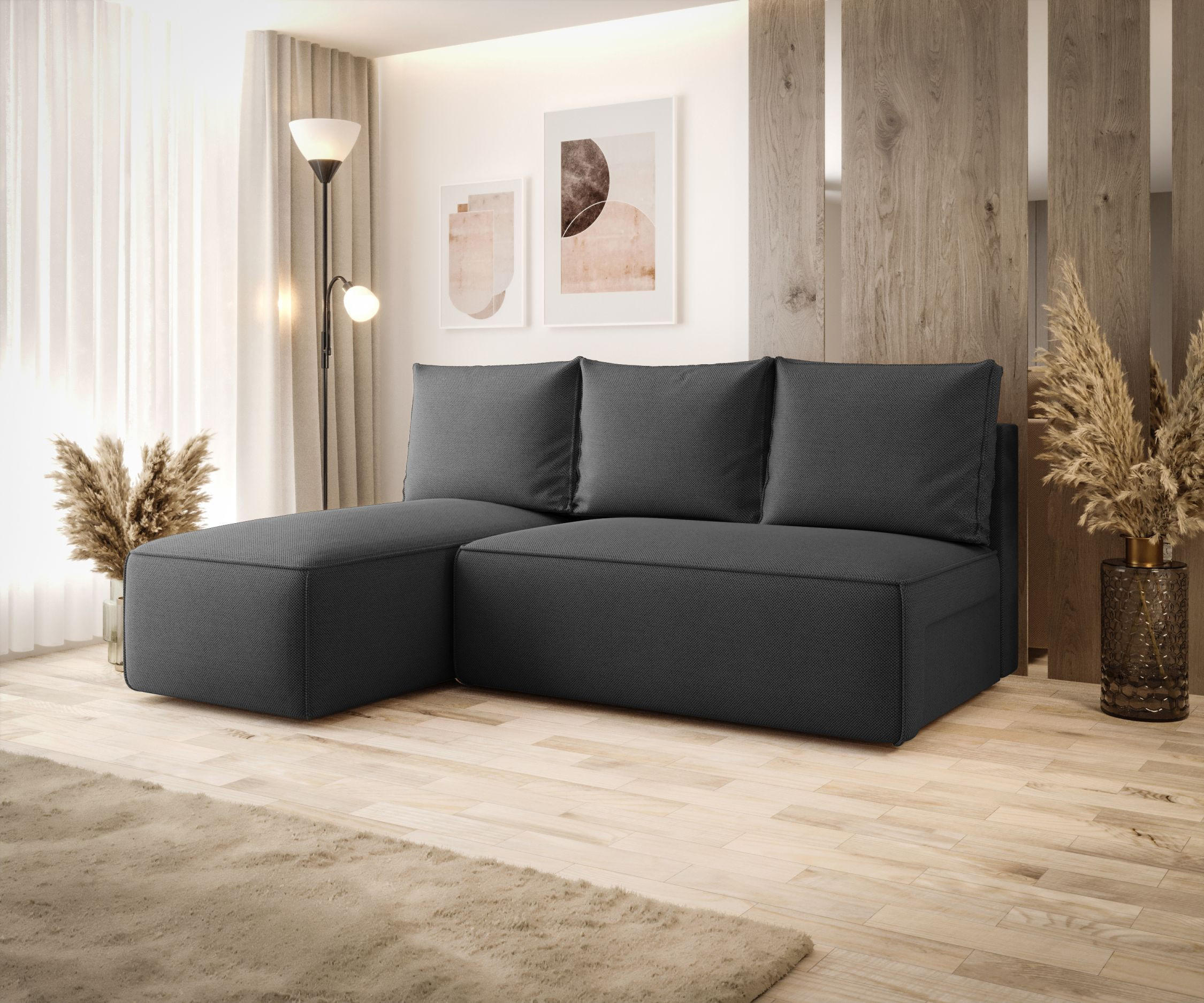 ECKSOFA mit Schlaffunktion SAVIO MINI Curio 97 Links - Dunkelgrau, Textil (200/140cm) - Bedante