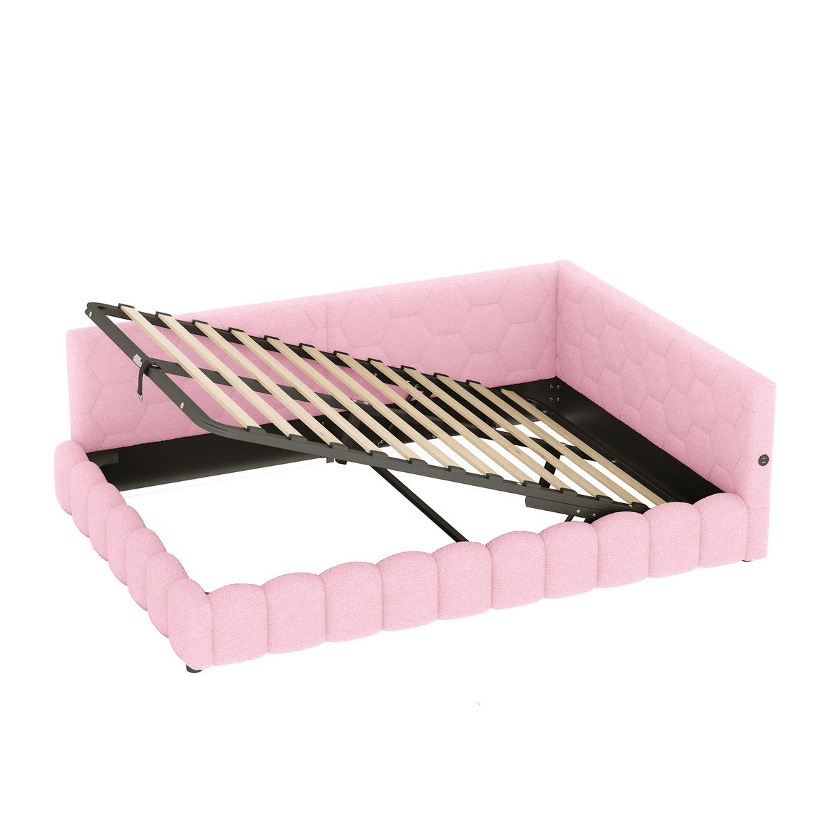 POLSTERBETT 140/200 cm mit Bettkasten, LED-Beleuchtung und USB/Typ-C in Rosa - Rosa, Textil (140/200cm) - BEAOK