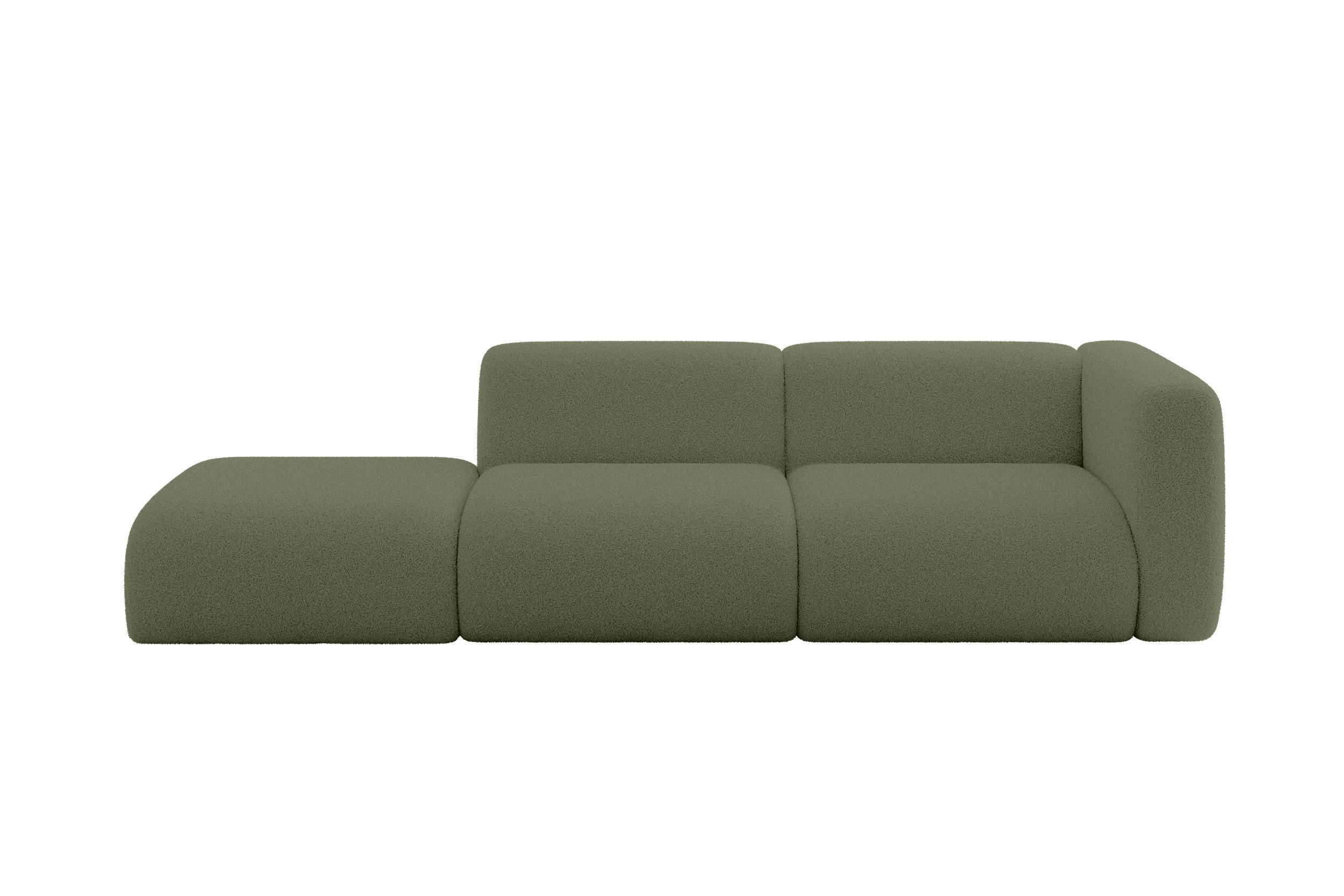 SOFA Ottomane Rechts MIRA-S3 296x89x70 Grün Bouclé - Schwarz/Olivgrün, Holzwerkstoff/Kunststoff (296/70/89cm) - ALTDECOR