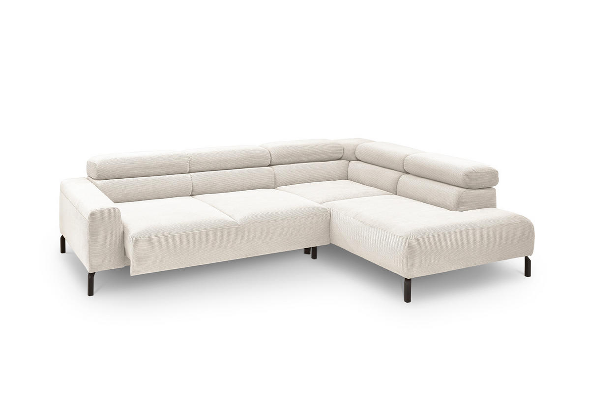 ECKSOFA MIT MOTORISCHEM SITZVORZUG DELIA Weiß Cord - Schwarz/Weiß, Textil/Metall (276/219cm) - KAWOLA