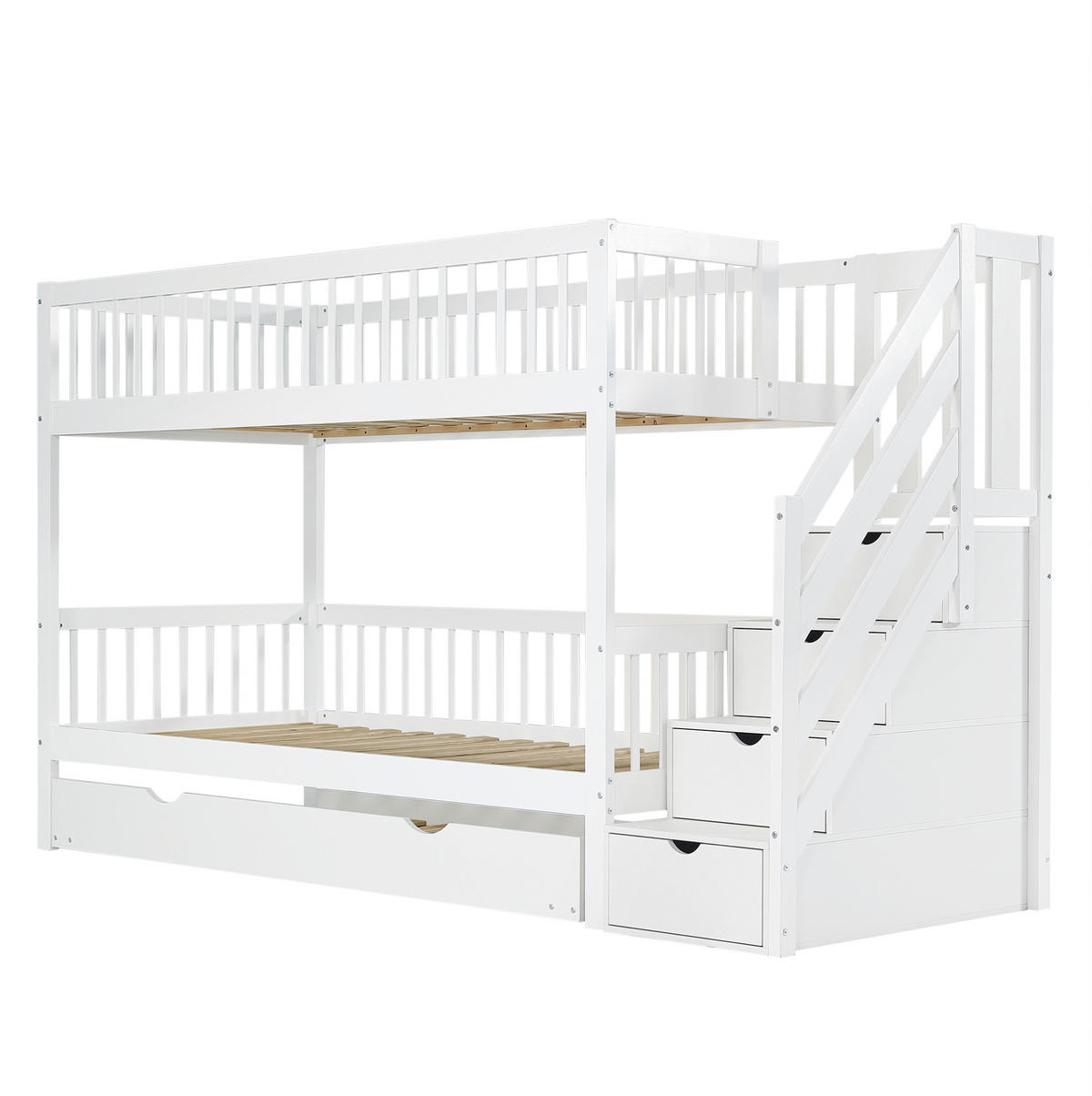 ETAGENBETT 90/200 cm mit Rollbett und Leiterschrank in Weiß - Weiß, Holz (90/200cm) - BEAOK