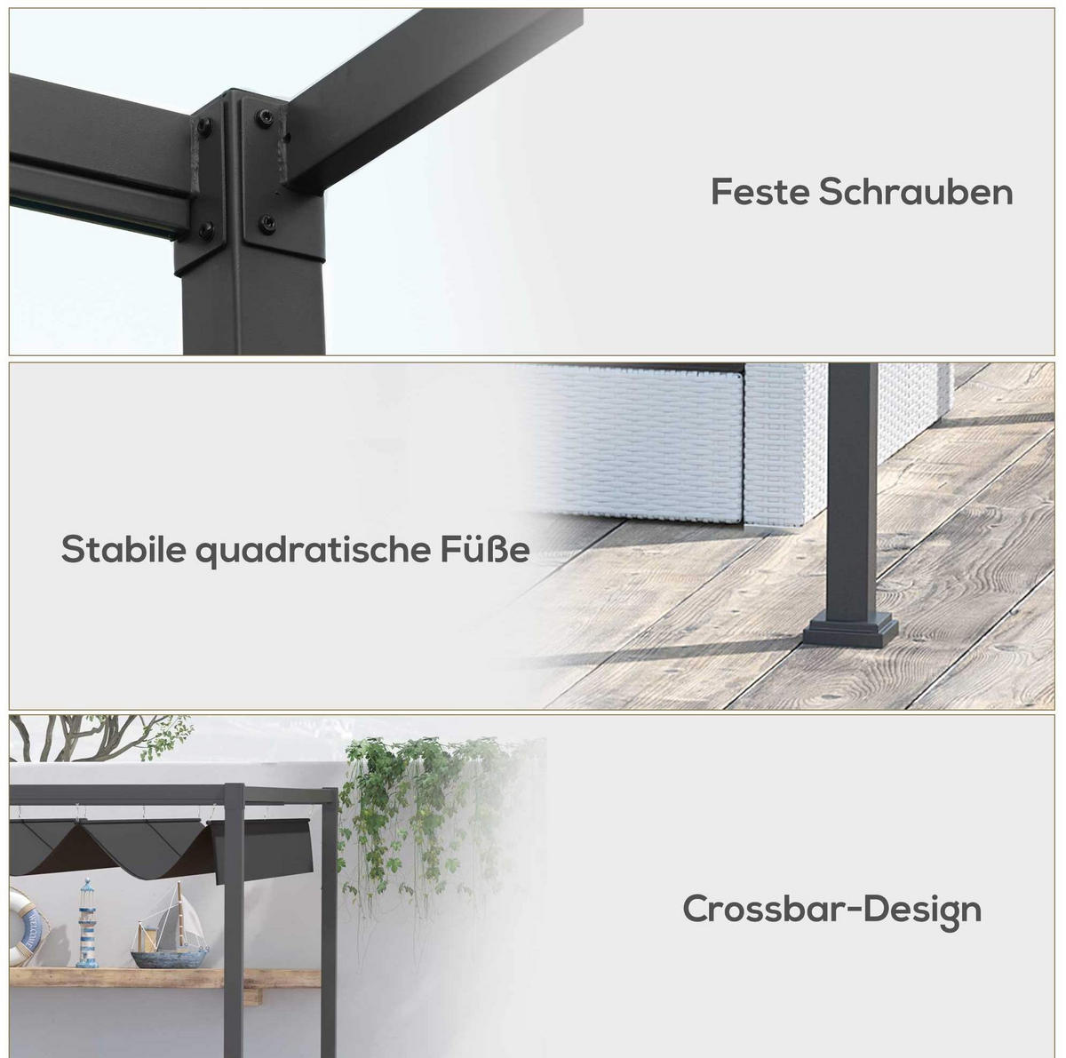 PERGOLA aus Metall 298x213x221 cm in Schwarz mit Schiebedach - Schwarz, Metall (298/221/213cm) - Modfu