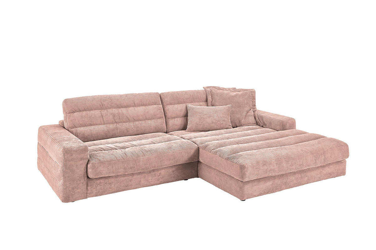 ECKSOFA LANA SOFA Pink Cord - Pink/Schwarz, Textil (296/205cm) - KAWOLA