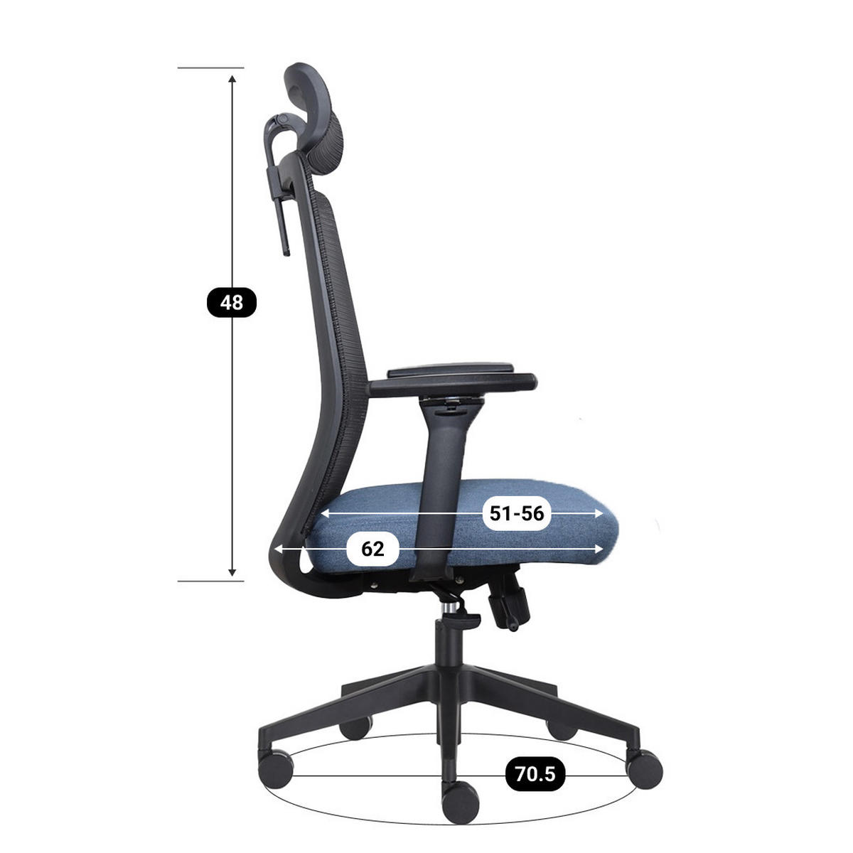 BÜROSTUHL Napoli Deluxe 4D - NEN-EN 1335 - Blau - Blau/Schwarz, Textil (70/118/62cm) - Sedero
