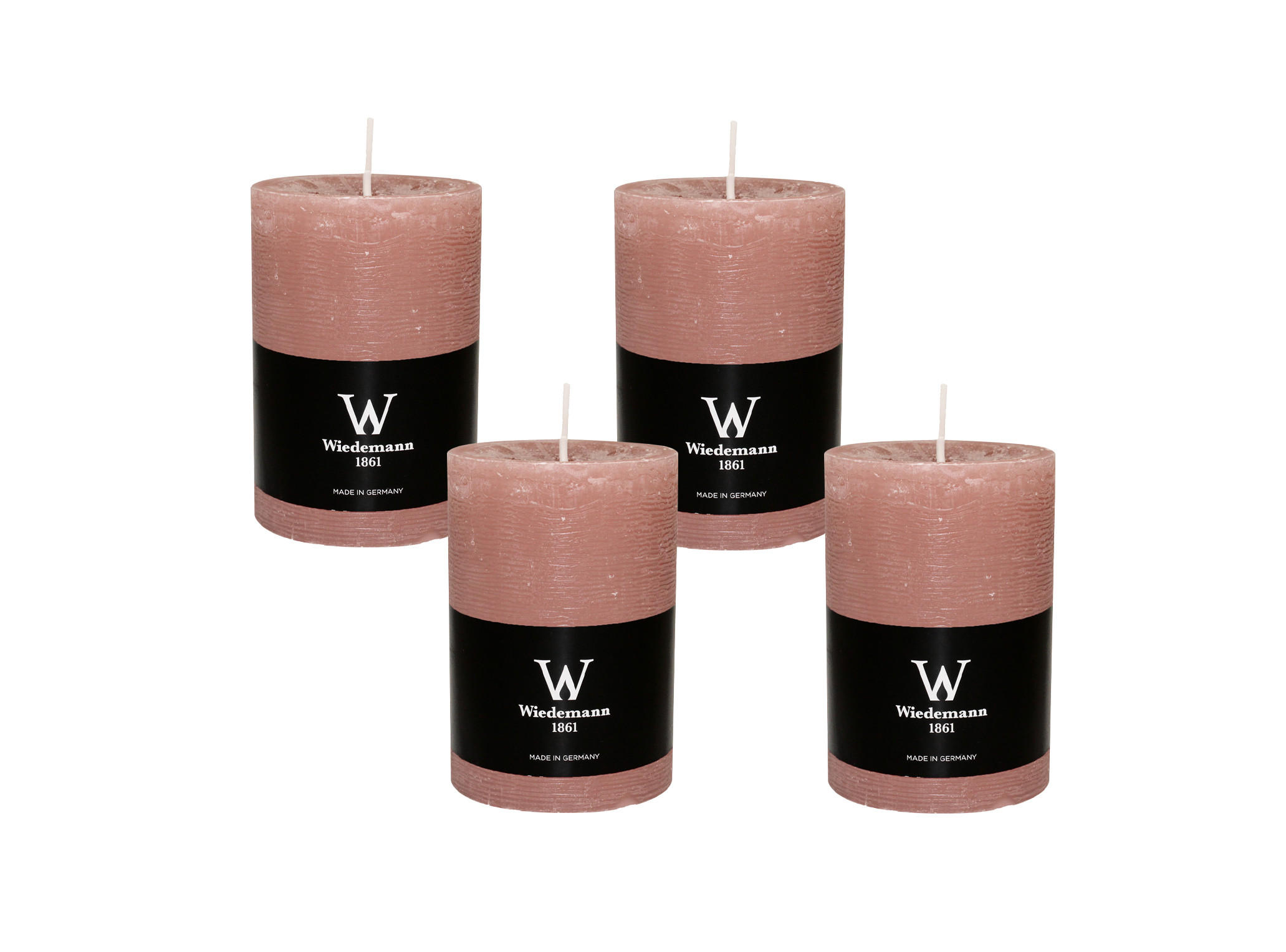 STUMPENKERZE Rustik Rosenholz Rosa 100 x 68 mm, 4er Adventskerzen-Set - Rosa, Paraffin (10cm) - Wiedemann Kerzen