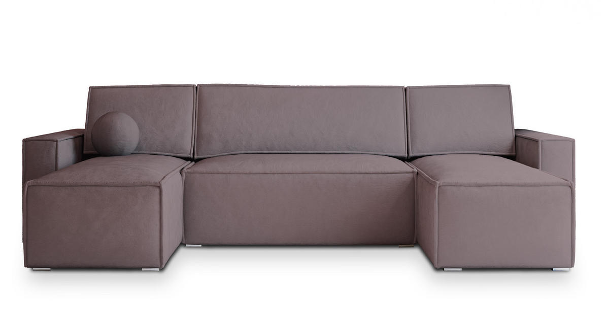 WOHNLANDSCHAFT PESANO M Lila Velours-Stoff mit Schlaffunktion - Lila, Holz (306/85/140cm) - MASSENO