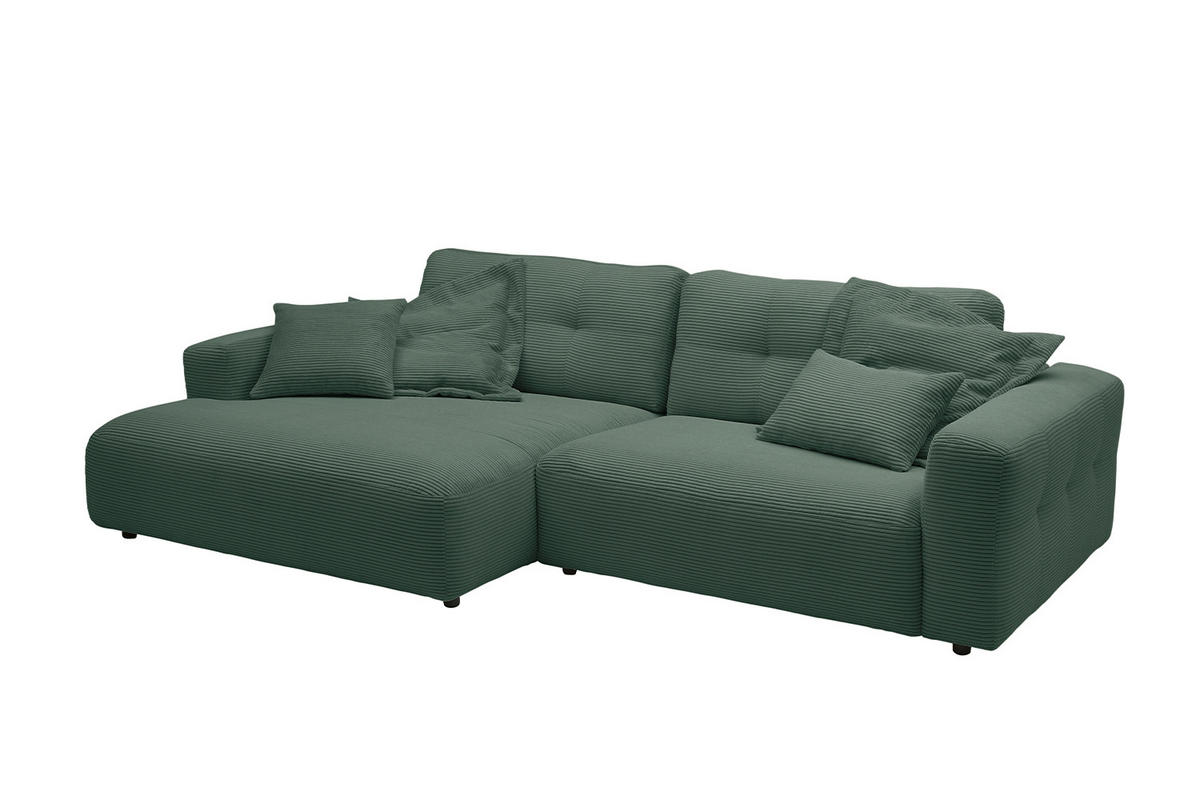 ECKSOFA XL MIKA Smaragdgrün Cord - Smaragdgrün/Schwarz, Kunststoff/Textil (296/167cm) - KAWOLA