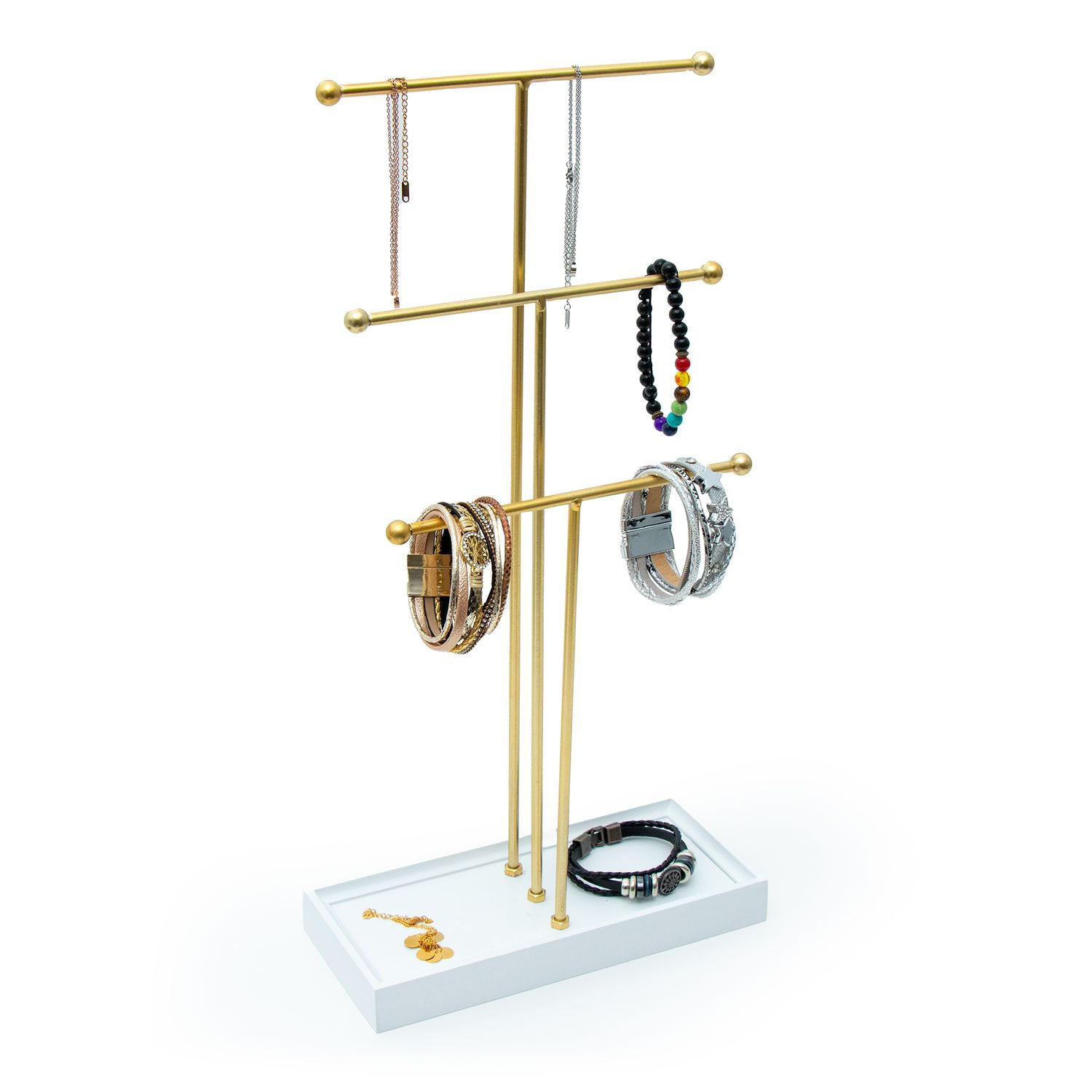 SCHMUCKSTÄNDER mit 3 Ebenen - Goldfarben, Metall (11/47/24cm) - Intirilife