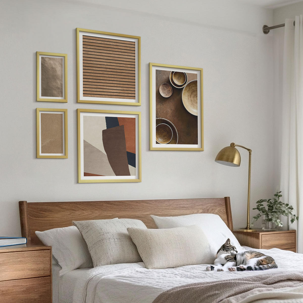 WANDBILDER 5er Set - 50x50 cm & 20x30 cm & 40x60 cm Goldrahmen - Moderne Steinstrukturen - Goldfarben, Kunststoff (40/60cm) - ArtPrintCave