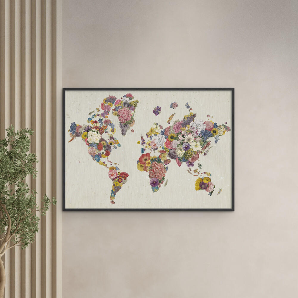 POSTER mit Rahmen Wild Apple - Botanical Floral Map Light - Multicolor/Schwarz, Holz/Papier (50/70cm) - Poster&Frame