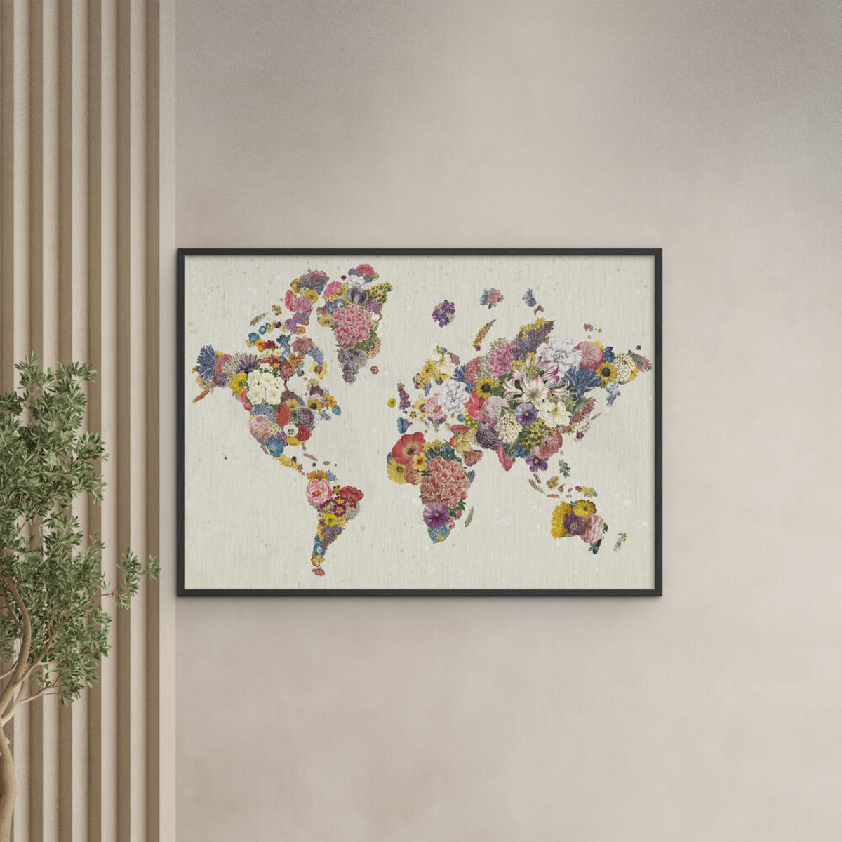 POSTER mit Rahmen Wild Apple - Botanical Floral Map Light - Multicolor/Schwarz, Holz/Papier (50/70cm) - Poster&Frame