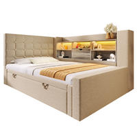 POLSTERBETT 90/200 cm Beige aus Leinen mit Ausziehbett und LED - Beige, Textil (90/200cm) - OKWISH