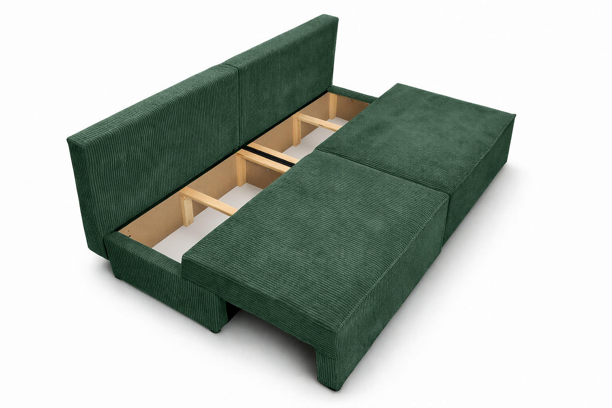 SOFA Mit Schlaffunktion Und Bettkasten, Cordstoff Poso, Hellgrau, BEST MINI - Grün, Holz (200/83/98cm) - Kaiser Möbel