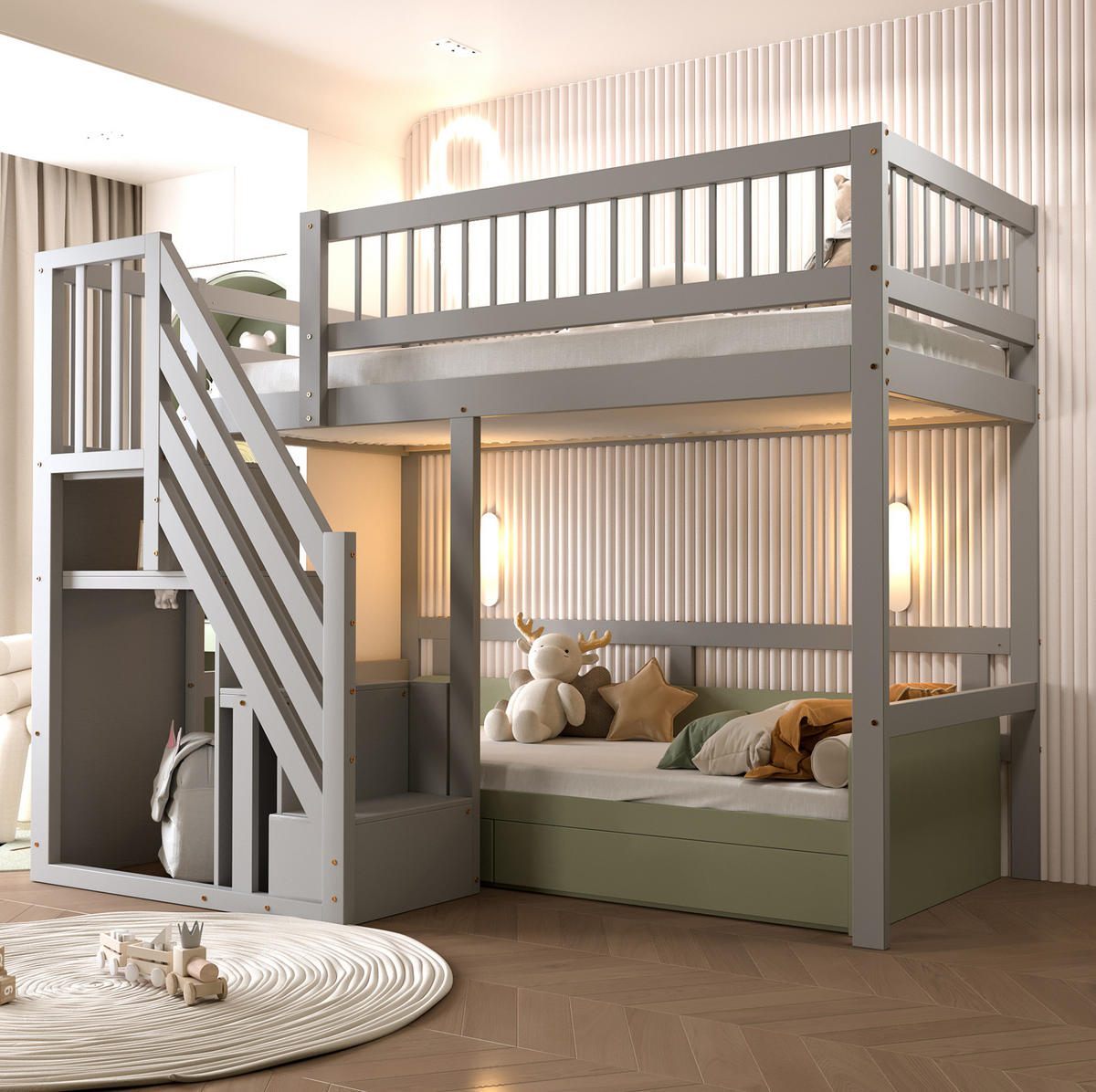 HOCHBETT 90/200 cm mit Stauraumtreppe, grau aus Holz - Grau, Holz (90/200cm) - MIVRAY