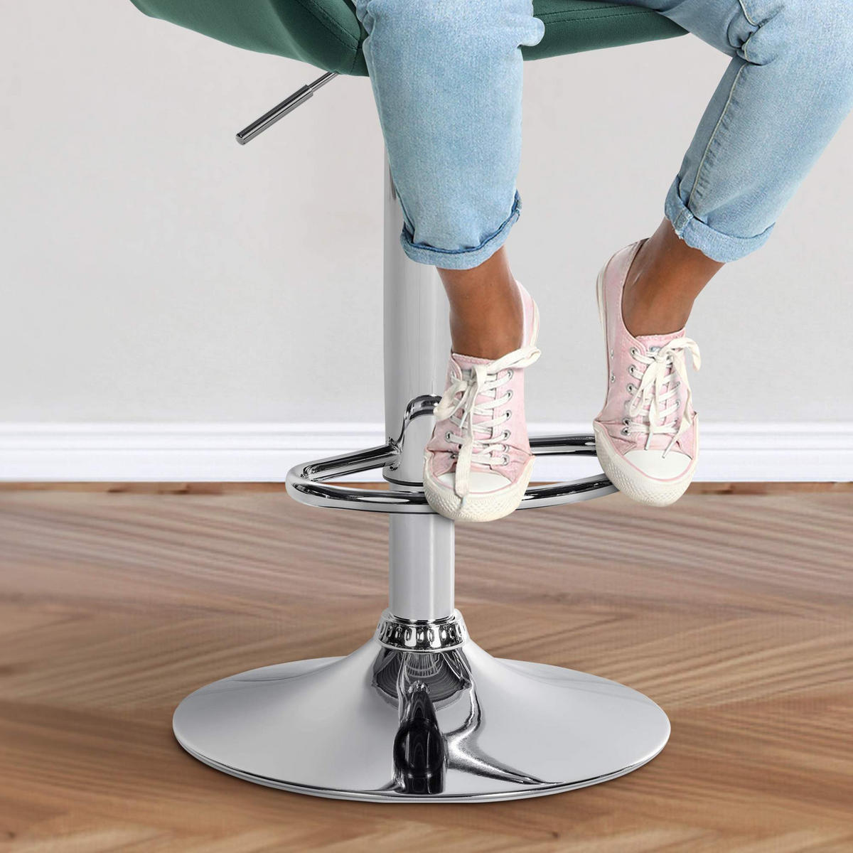 BARHOCKER Samt dunkelgrün - Chromfarben/Dunkelgrün, Textil/Metall (51/89/52cm) - CLP