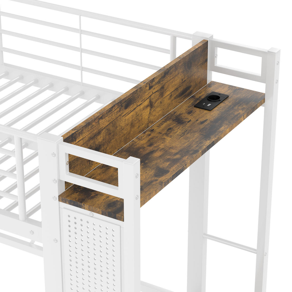 HOCHBETT 90/200 cm in Weiß mit LED-Beleuchtung, Stauraum und USB- und Type-C-Anschlüssen - Weiß, Metall (90/200cm) - Flora Grace