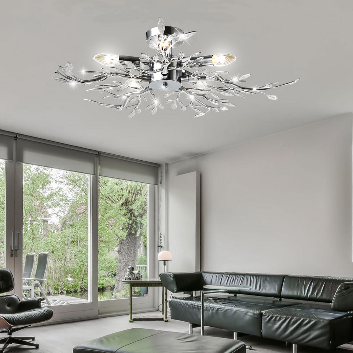 LED DECKENLEUCHTE Chrom Silber Blätter-Design - Silberfarben, Metall (71/71/16cm) - Globo Lighting