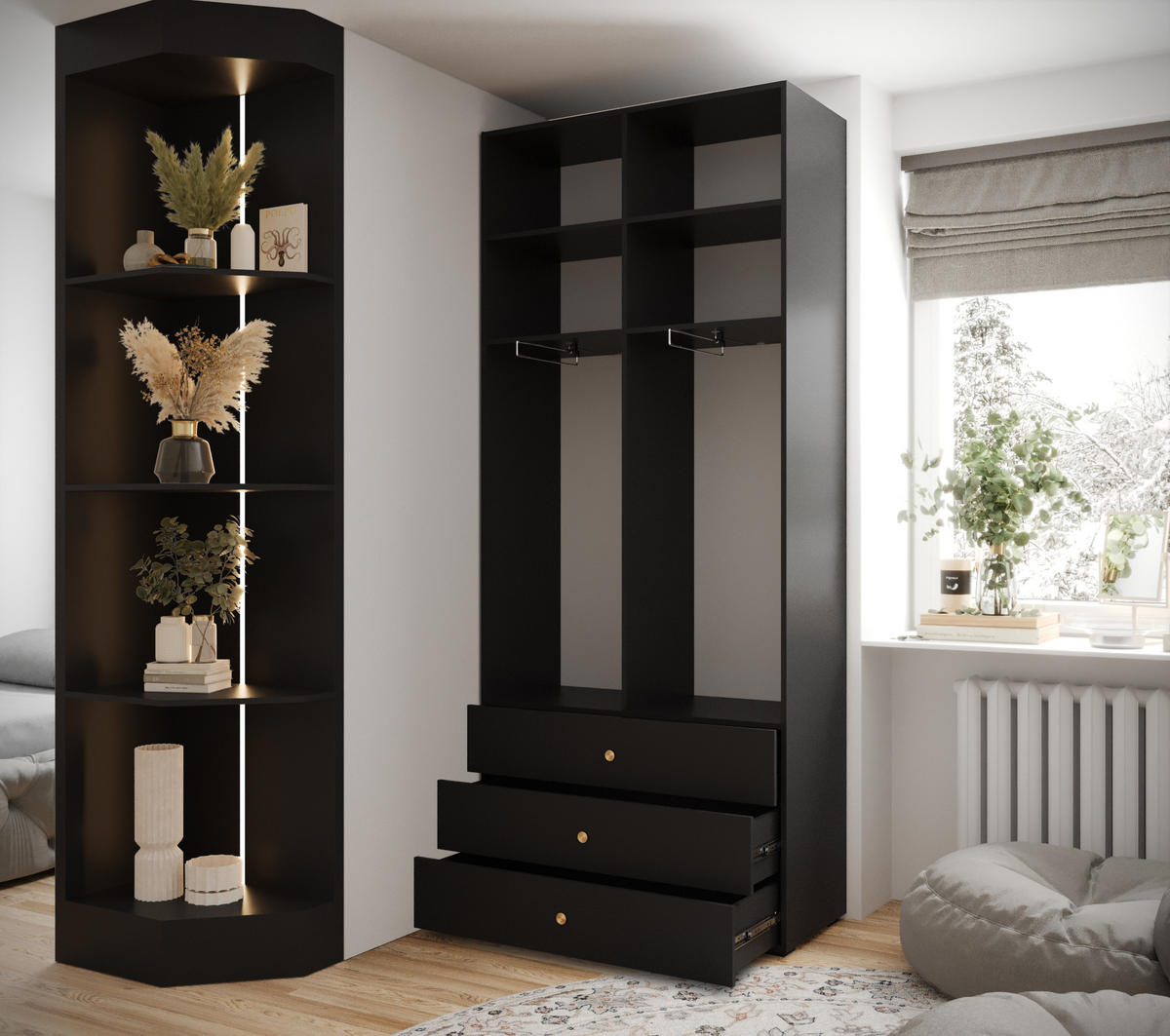 DREHTÜRENSCHRANK 236.7/100/47 2-türig - Schwarz, Holz/Metall (100/236.7/47cm) - MÖBEL KRYSPOL