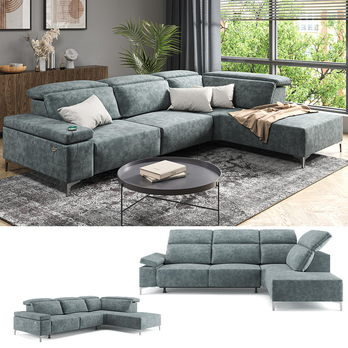 SOFA L FORM James Grau 218 x 301 cm Rechte Ecke - Grau, Holz (218/301cm) - VitaliSpa