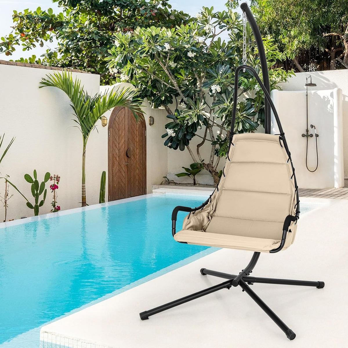 HÄNGESESSEL Beige - Beige, Metall (105/251/101cm) - COSTWAY